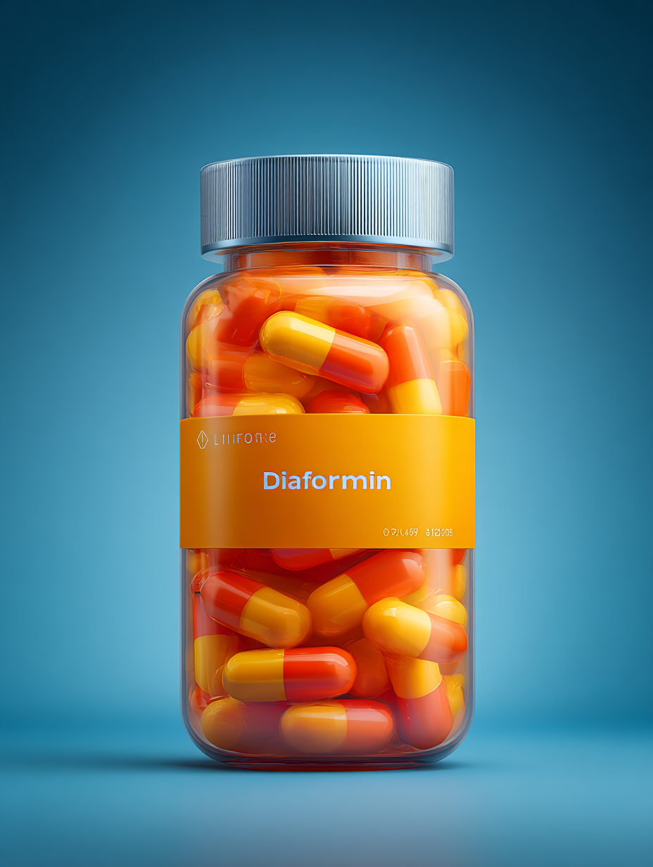 Diaformin - রক্তে শর্করার মাত্রা নিয়ন্ত্রণের জন্য প্রাকৃতিক ফর্মুলা, আধুনিক প্যাকেজিং সহ ট্যাবলেট আকারে, সাদা পটভূমিতে সবুজ ও সোনালী রঙের ডিজাইন